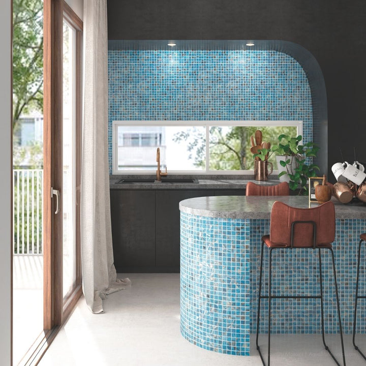 Oasis Blue, 1" x 1" Glass Tile | Pool, Spa, & Kitchen Tile