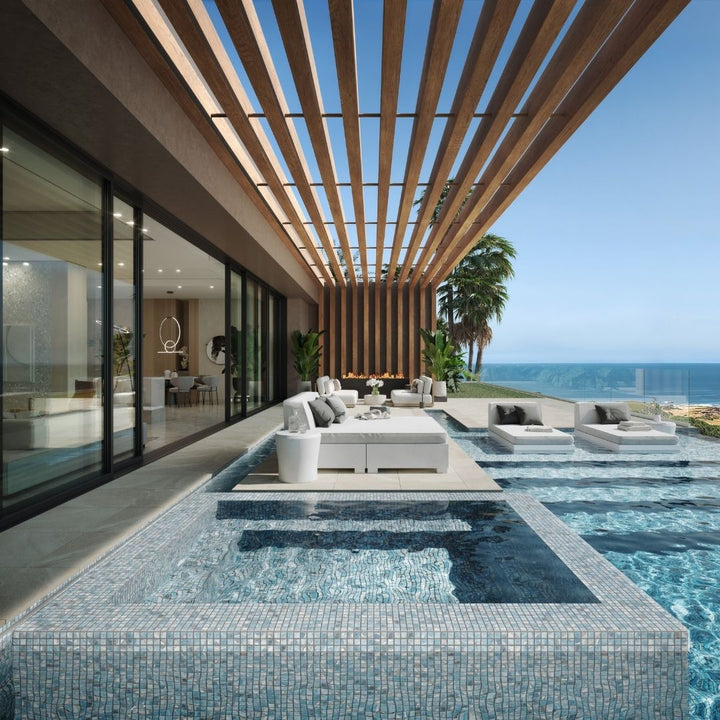 Oasis Blue, 1" x 1" Glass Tile | Pool, Spa, & Kitchen Tile