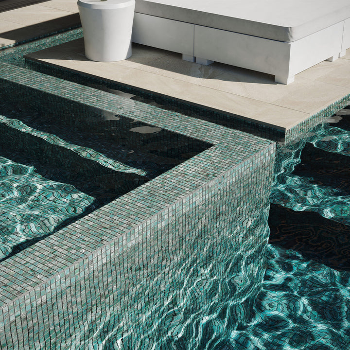 Oasis Turquoise, 1.5" x 1.5" + 1" x 1" Glass Tile | Pool, Spa, & Kitchen Tile