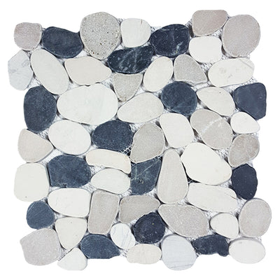 Black White Tan, Pebble Tile | Natural Stone Mosaic Tile by Tesoro