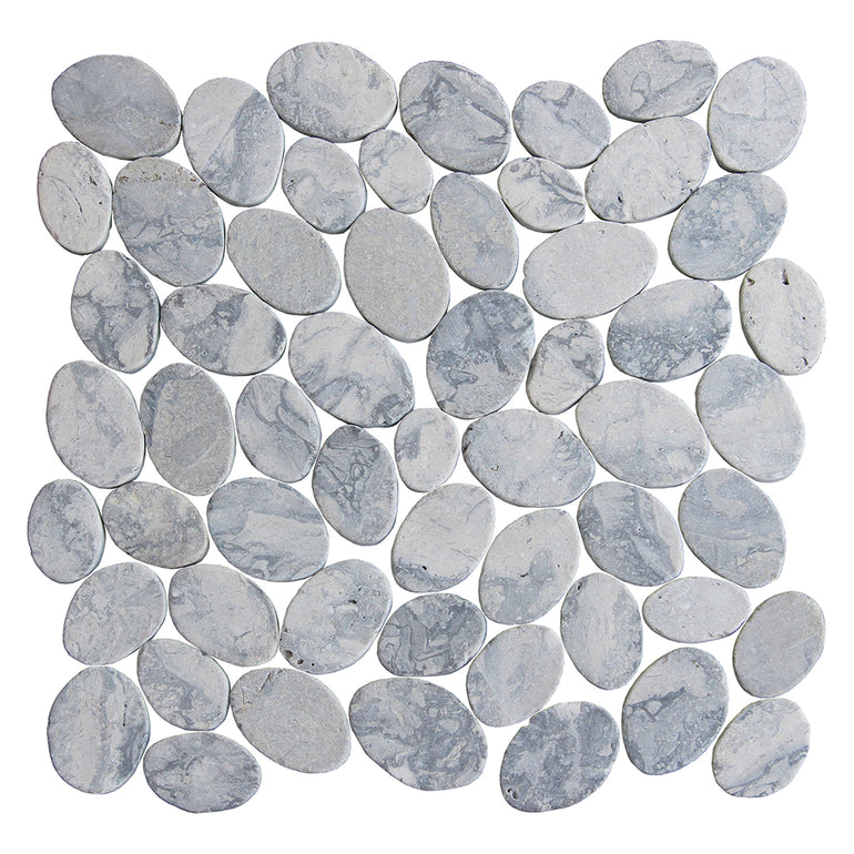 Swirl Grey Coin, Pebble Tile | Natural Stone Mosaic Tile by Tesoro