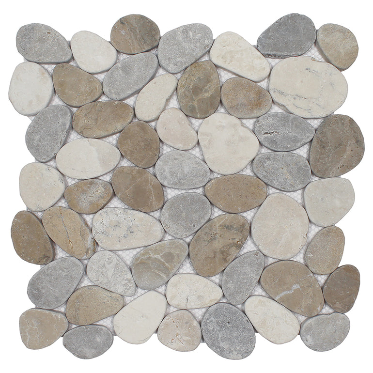 Light Grey and Tan Coin, Pebble Tile | Natural Stone Mosaics by Tesoro