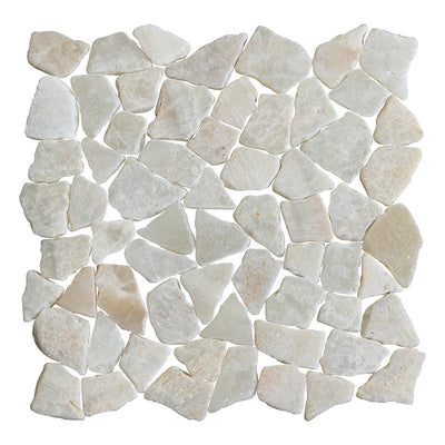 White Quartz, Flat Pebble Tile | Natural Stone Mosaic Tile by Tesoro