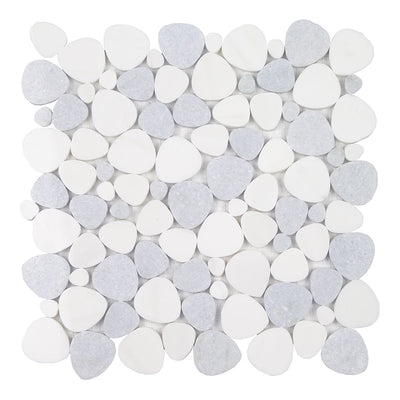 Italian White Blue Celeste, Shaved Pebble Tile | Stone Mosaic Tile