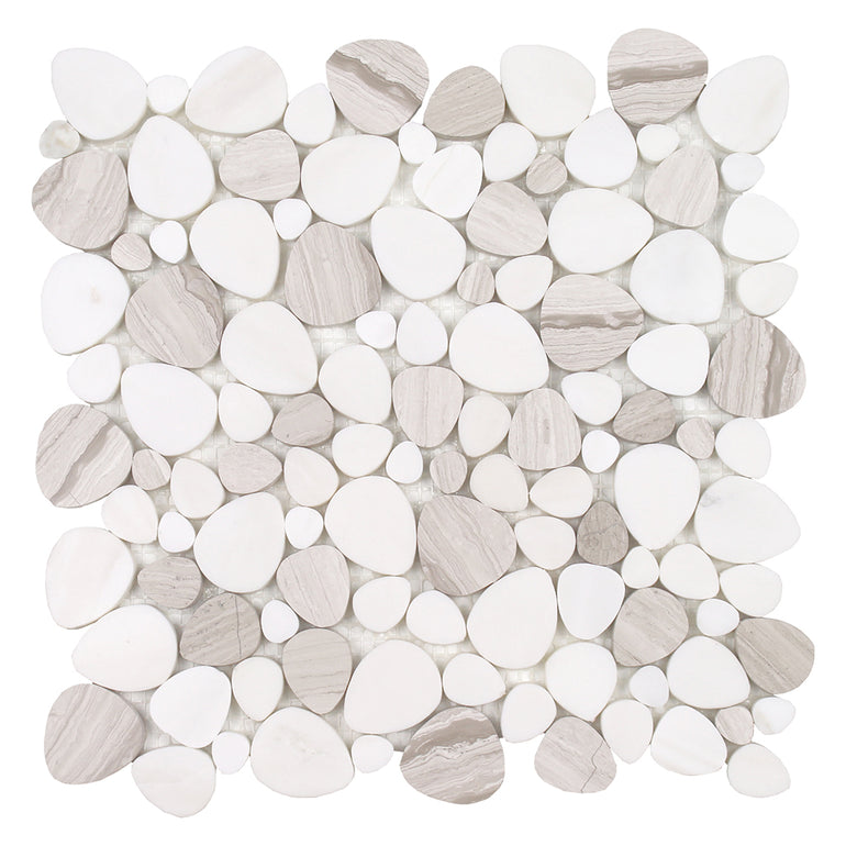 Light Wood Grain Italian White, Shaved Pebble Tile | Stone Mosaic Tile