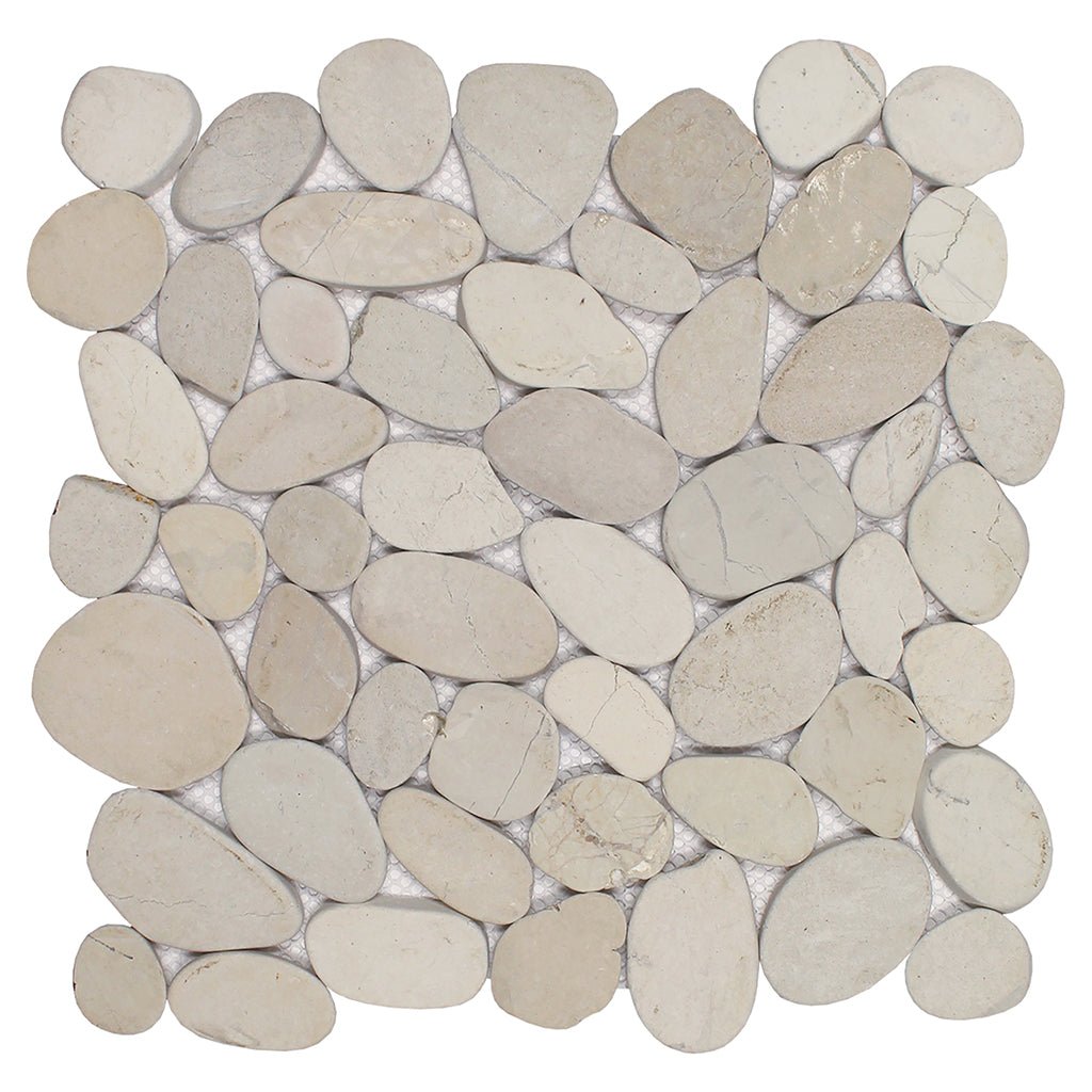 Cream, Shaved Pebble Tile | Natural Stone Mosaic Tile by Tesoro