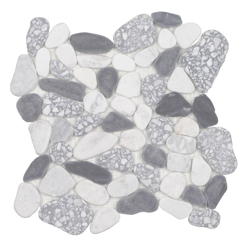  Terrazzo Carrara Nero Smoke, Shaved Pebble Tile | Natural Stone Tile