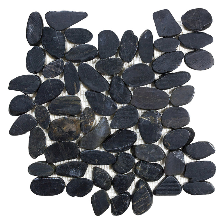 Ocean Stone Black, Shaved Pebble Tile | Natural Stone Tile by Tesoro