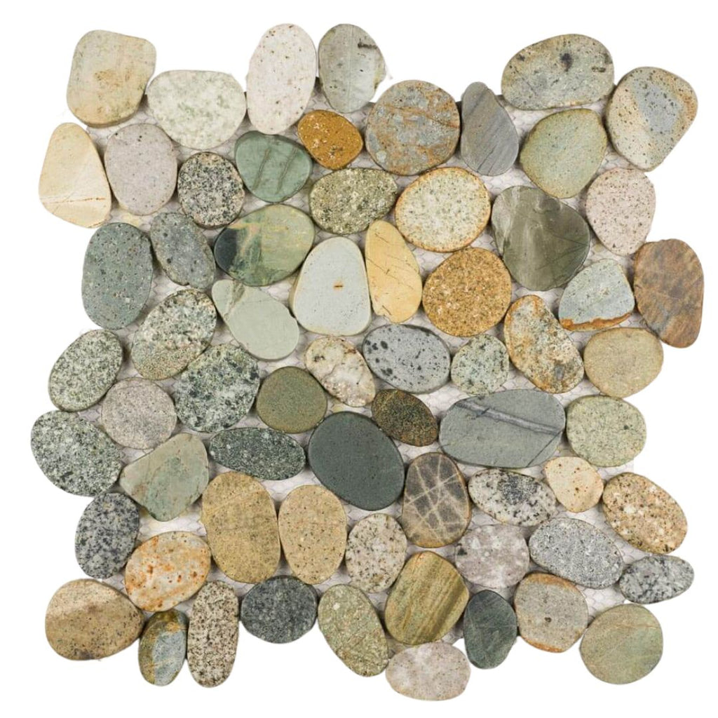 Olive Mix, Pebble Tile | Shaved Pebbles Mosaics | Natural Stone