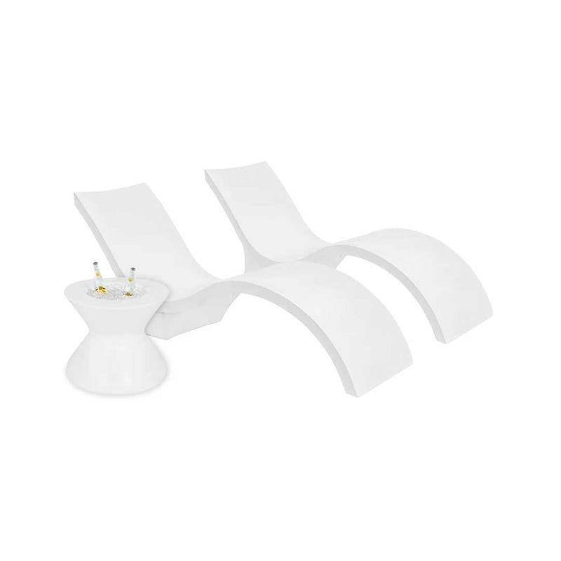 Ledge Lounger Outdoor Oasis Deep Bundle - In-Pool & Patio Furniture (2 Signature Deep Chaise Loungers & Tall Side Table) - White