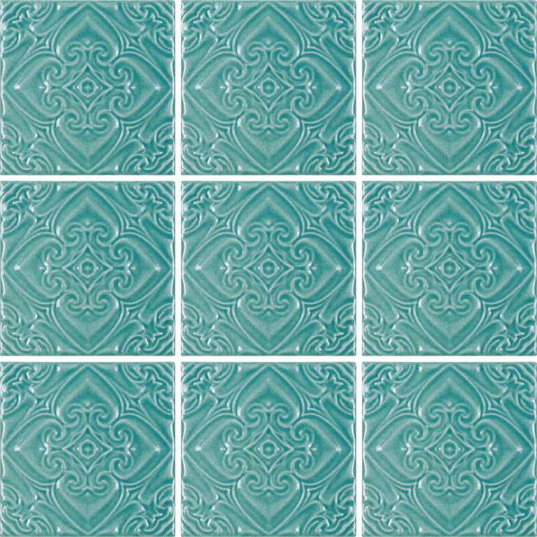 Pacifico Acquamarino, 6" x 6" Deco Tile | TONMELAPACDECO6 | Pool Tile