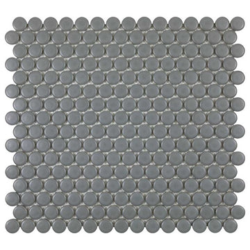 Porcelart Gray Matte, Penny Round | Porcelain Tile Anthology