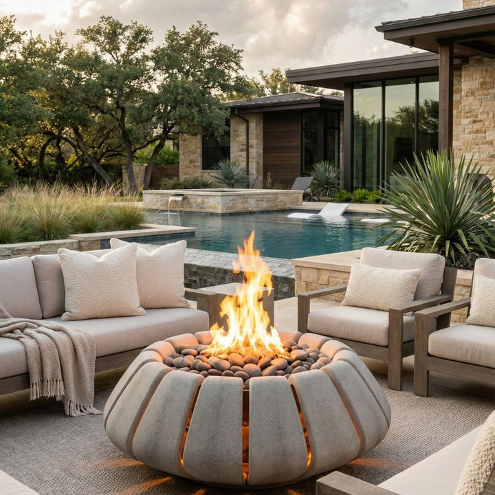 Sunflower Fire Table | Outdoor Gas Fire Pit by Prism Hardscapes