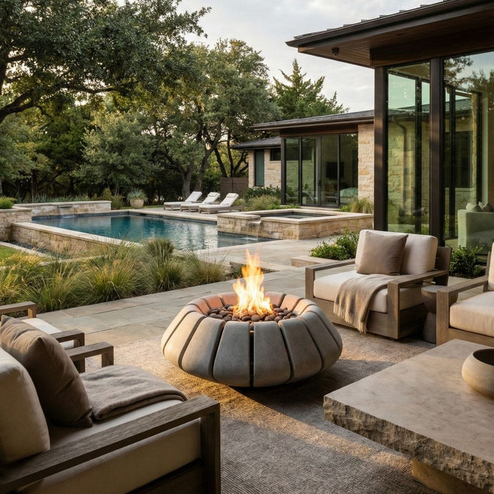 Sunflower Fire Table | Outdoor Gas Fire Pit by Prism Hardscapes