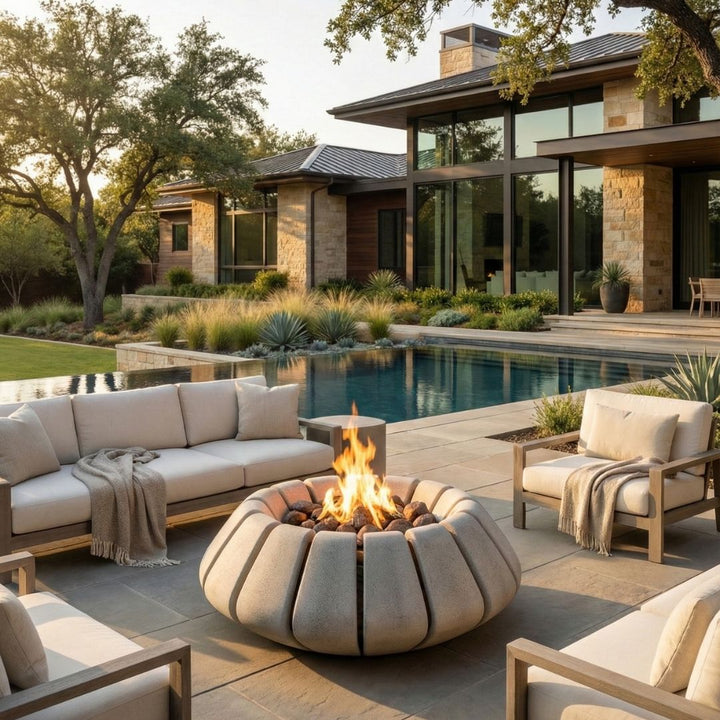 Sunflower Fire Table | Outdoor Gas Fire Pit by Prism Hardscapes