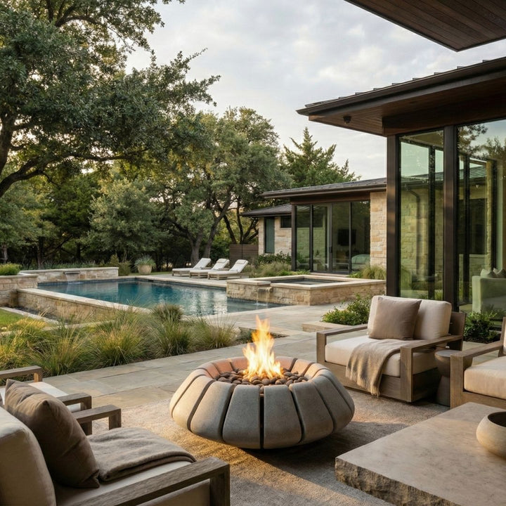 Sunflower Fire Table | Outdoor Gas Fire Pit by Prism Hardscapes