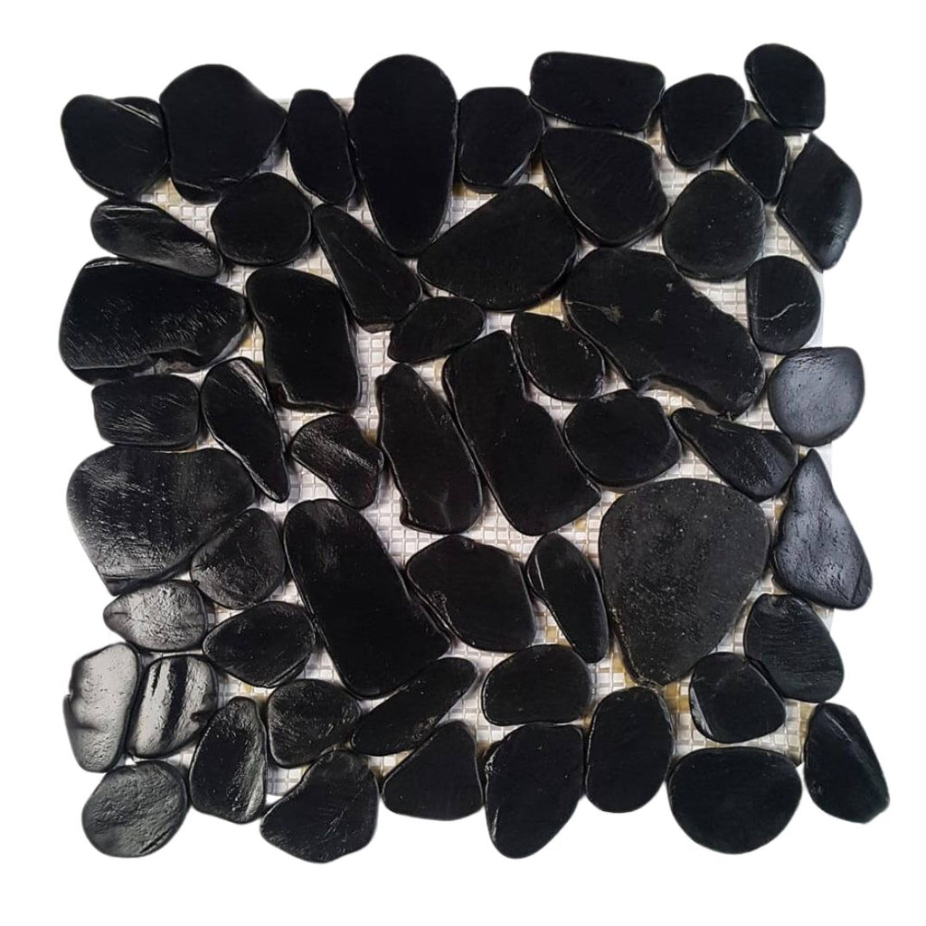 Pure Black, Pebble Tile | Shaved Pebbles Mosaics | Natural Stone