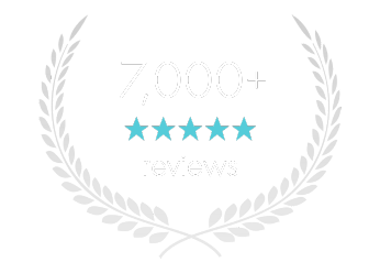 Five-star rating badge with a laurel wreath on a white background