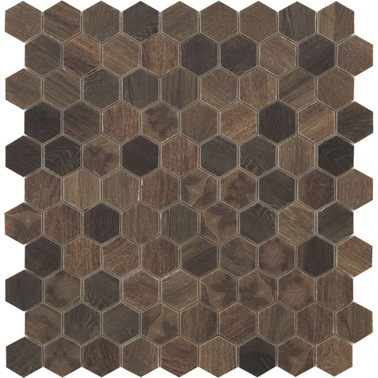 Royal Dark Wood Mix Slip Resistant, Hexagon Glass Tile | Vidrepur 