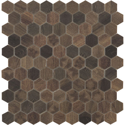 Royal Dark Wood Mix, Hexagon Glass Tile | Mosaic Tile by Vidrepur 