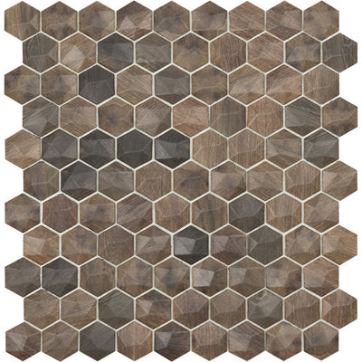 Royal Dark Wood Mix 3D, Hexagon Glass Tile | Mosaic Tile by Vidrepur 