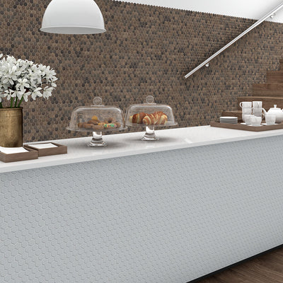 Royal Dark Wood Mix Slip Resistant, Hexagon Glass Tile | Vidrepur 