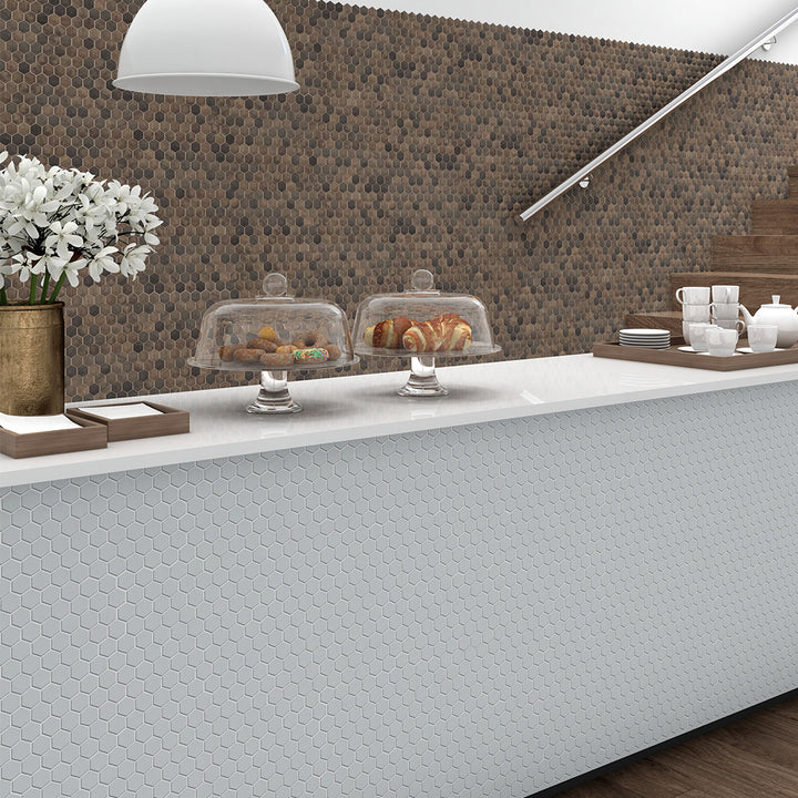 Royal Dark Wood Mix Slip Resistant, Hexagon Glass Tile | Vidrepur 