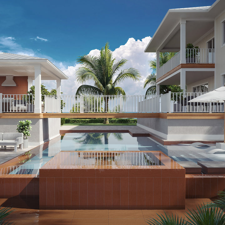 Saltstone Venetian Red, 6" x 24" Porcelain Tile | Pool Waterline Tile