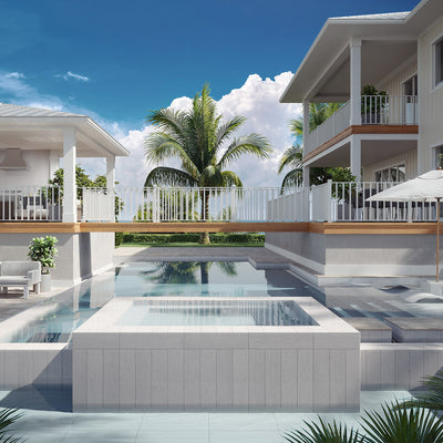 Saltstone Venetian Crystal White, 6" x 24" Porcelain Tile | Pool Tile