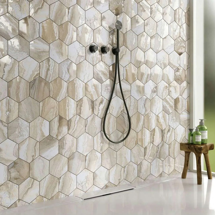 Selleny Beige, Hexagon Porcelain Tile | Kitchen, Spa, and Pool Tile