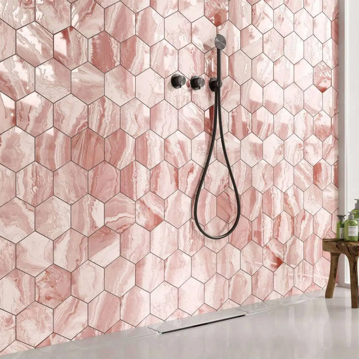 Selleny Salmon, Hexagon Porcelain Tile | Kitchen, Spa, and Pool Tile