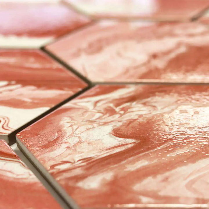 Selleny Salmon, Hexagon Porcelain Tile | Kitchen, Spa, and Pool Tile