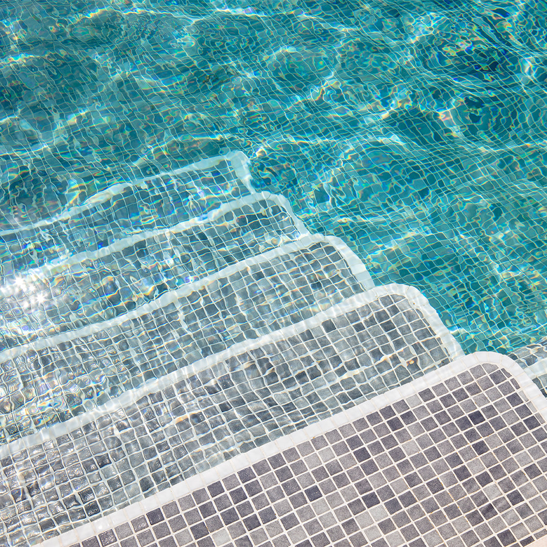 Glass tile on swimming pool steps