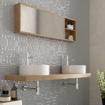 White Iridescent, 1" x 1" | AURA WHITE | Vidrepur Mosaic Glass Tile