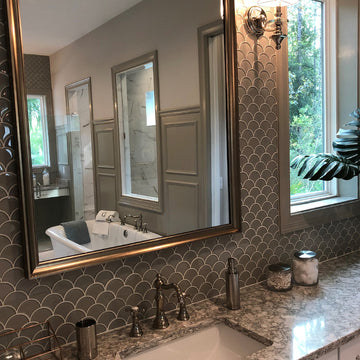 Smoke, Scallop Glass Tile | Tesoro Backsplash & Wall Tile
