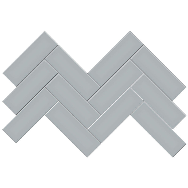 Soho Cloud Blue Glossy, 2" x 6" Herringbone Ceramic Tile
