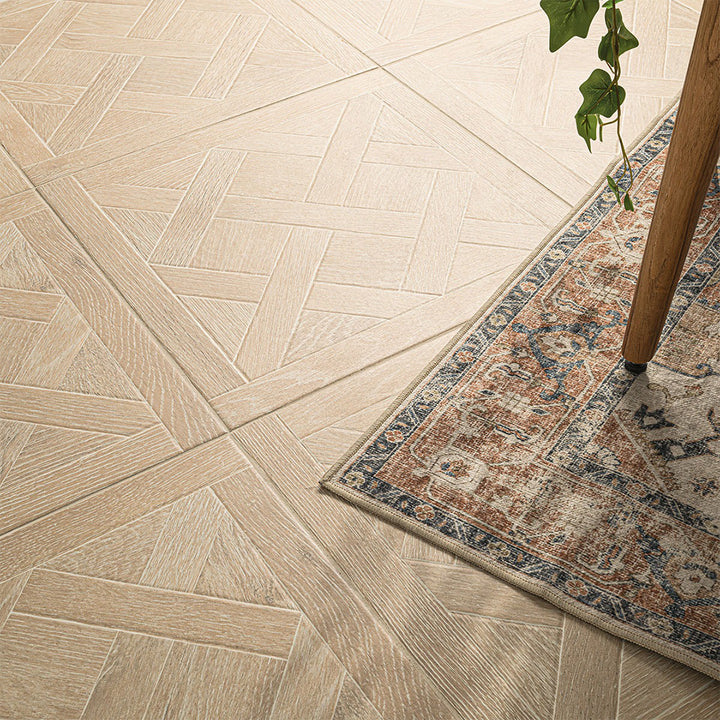 Wood-look porcelain floor and backsplash tile by MSI