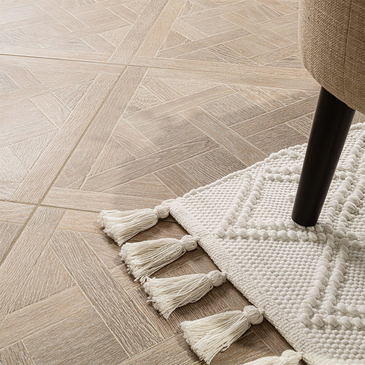 Wood-look porcelain flooring and backsplash tile by MSI