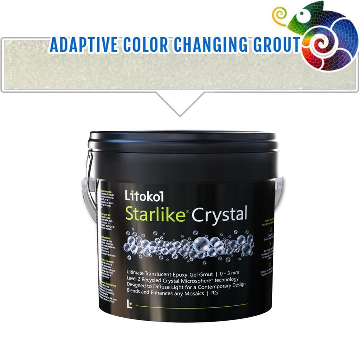 Litokol Starlike Crystal grout container with color-changing effect on a white background