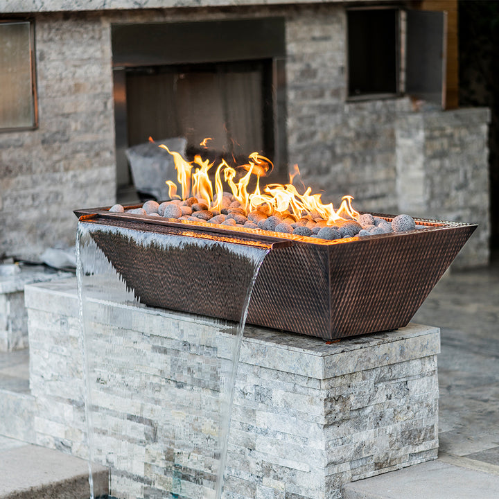 Maya Linear Fire and Water Bowl, Hammered Copper with key valve kit| The Outdoor Plus