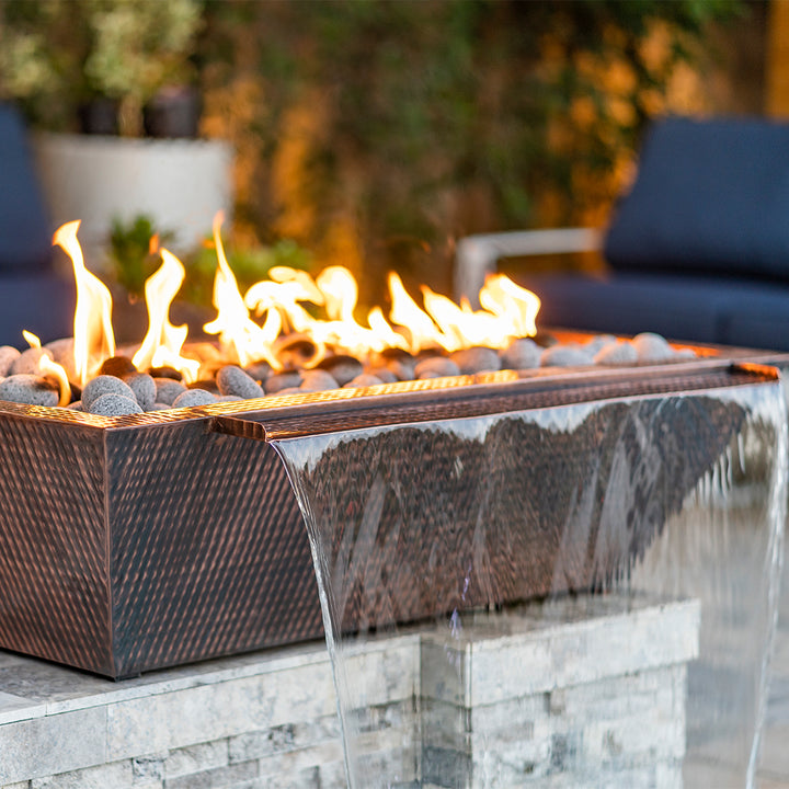 Maya Linear Fire and Water Bowl, Hammered Copper with key valve kit| The Outdoor Plus