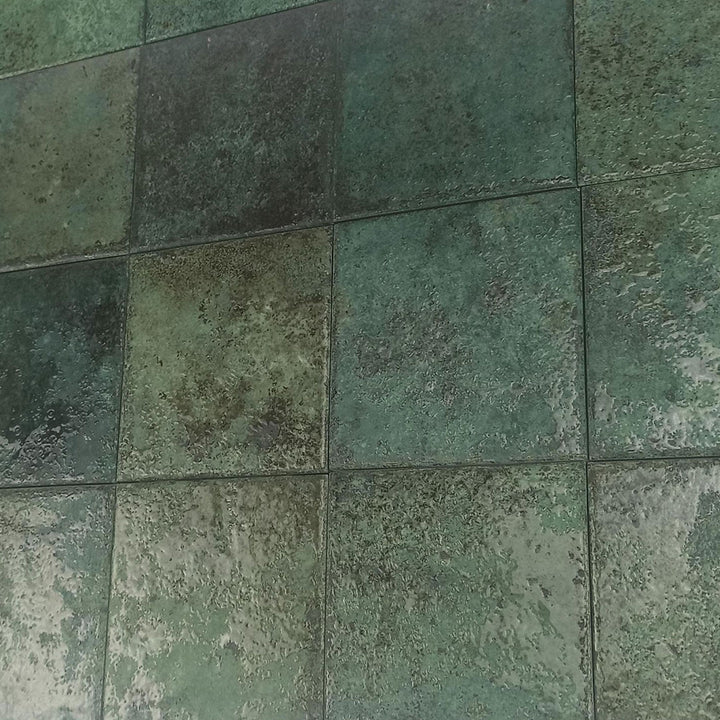 Tahiti Emerald Glossy, 6" x 6" Porcelain Tile | Zellige-Look Pool Tile