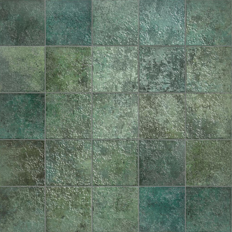 Tahiti Emerald Glossy, 6" x 6" Porcelain Tile | Zellige-Look Pool Tile