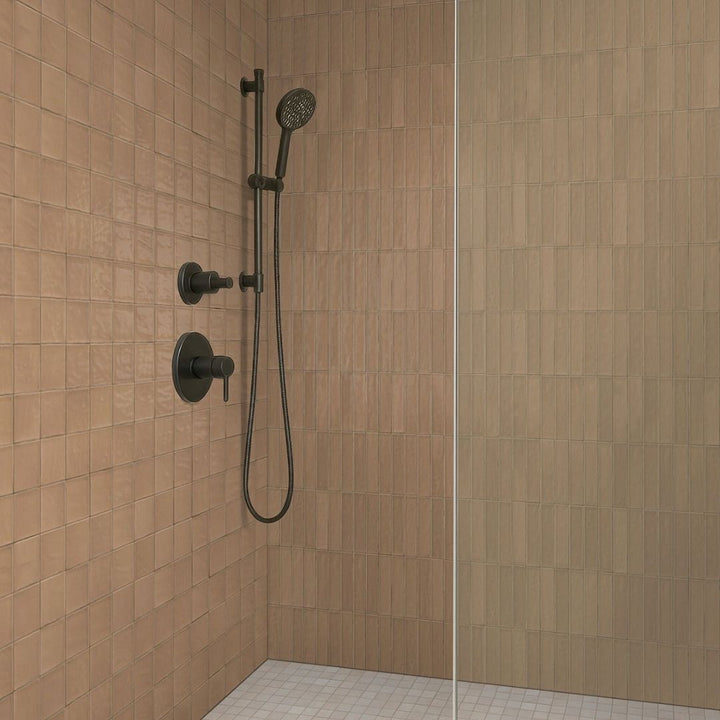 Terranello Cotto 4" x 4" Glossy Ceramic Kitchen & Bathroom Tile with a shower head.