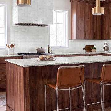 Terranello Pearl 4" x 4" Glossy Kitchen & Bathroom Tile with stove, chairs, lamps, and bread on the counter