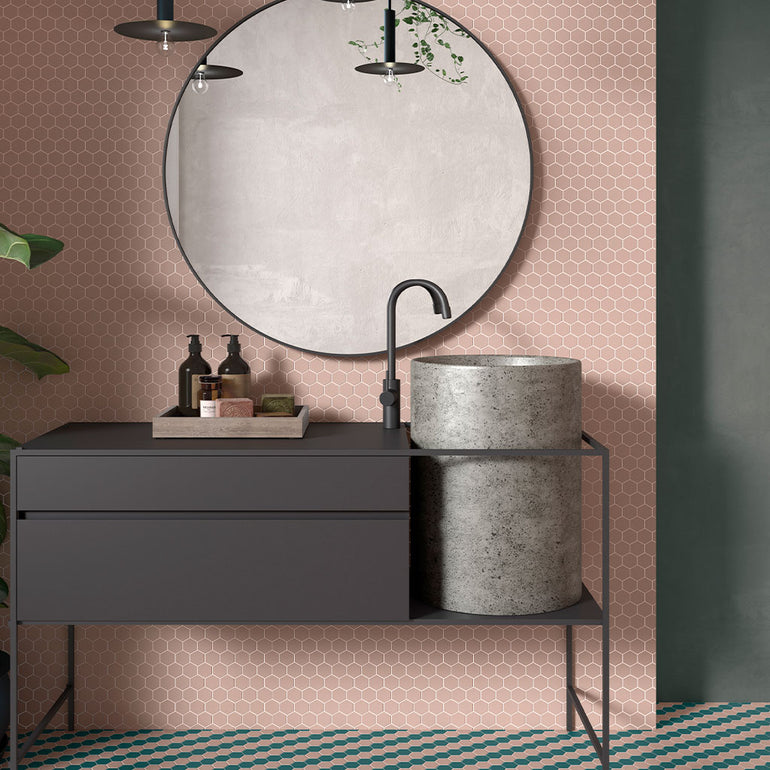 Candy Pale Rose, Hexagon Mosaic Tile | Glass Pool Tile by Vidrepur