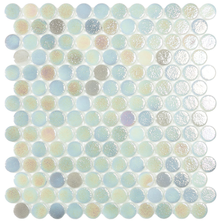 Shell Steel Circle | Glass Penny Round Mosaic Tile by Vidrepur