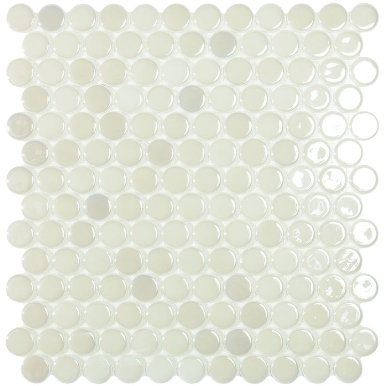 White Iridescent Circle - Glass Penny Round Mosaic Tile