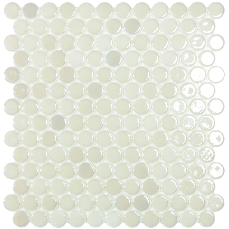 White Iridescent Circle - Glass Penny Round Mosaic Tile