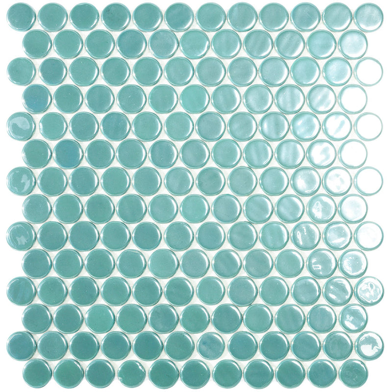 Turquoise Circle - Glass Penny Round Mosaic Tile